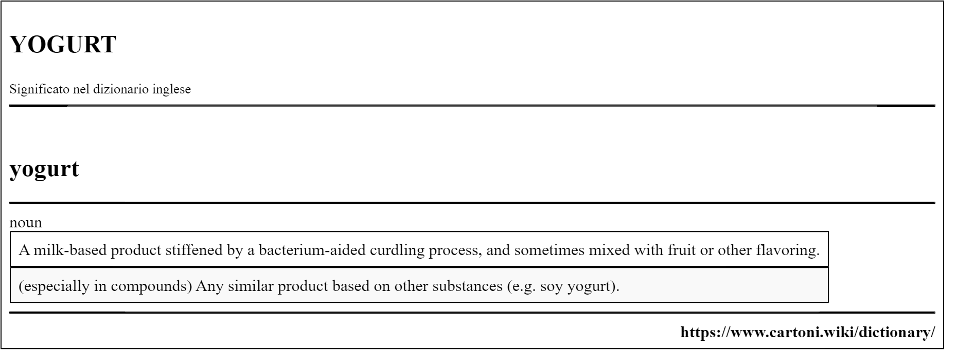 yogurt pronuncia e significato nel dizionario inglese