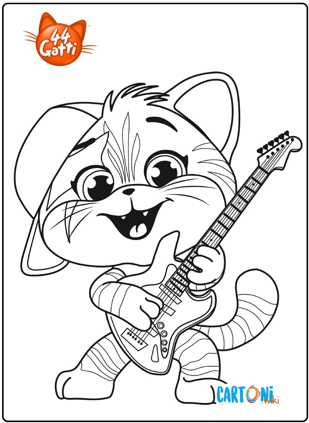 44 gatti disegno di Lampo con la chitarra da colorare