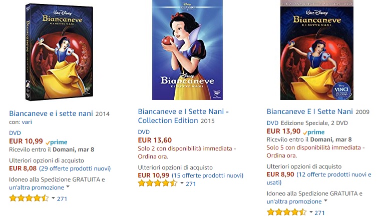 prezzi Biancaneve  e i 7 nani dvd - cover dvd - blu-ray - biancaneve principessa disney