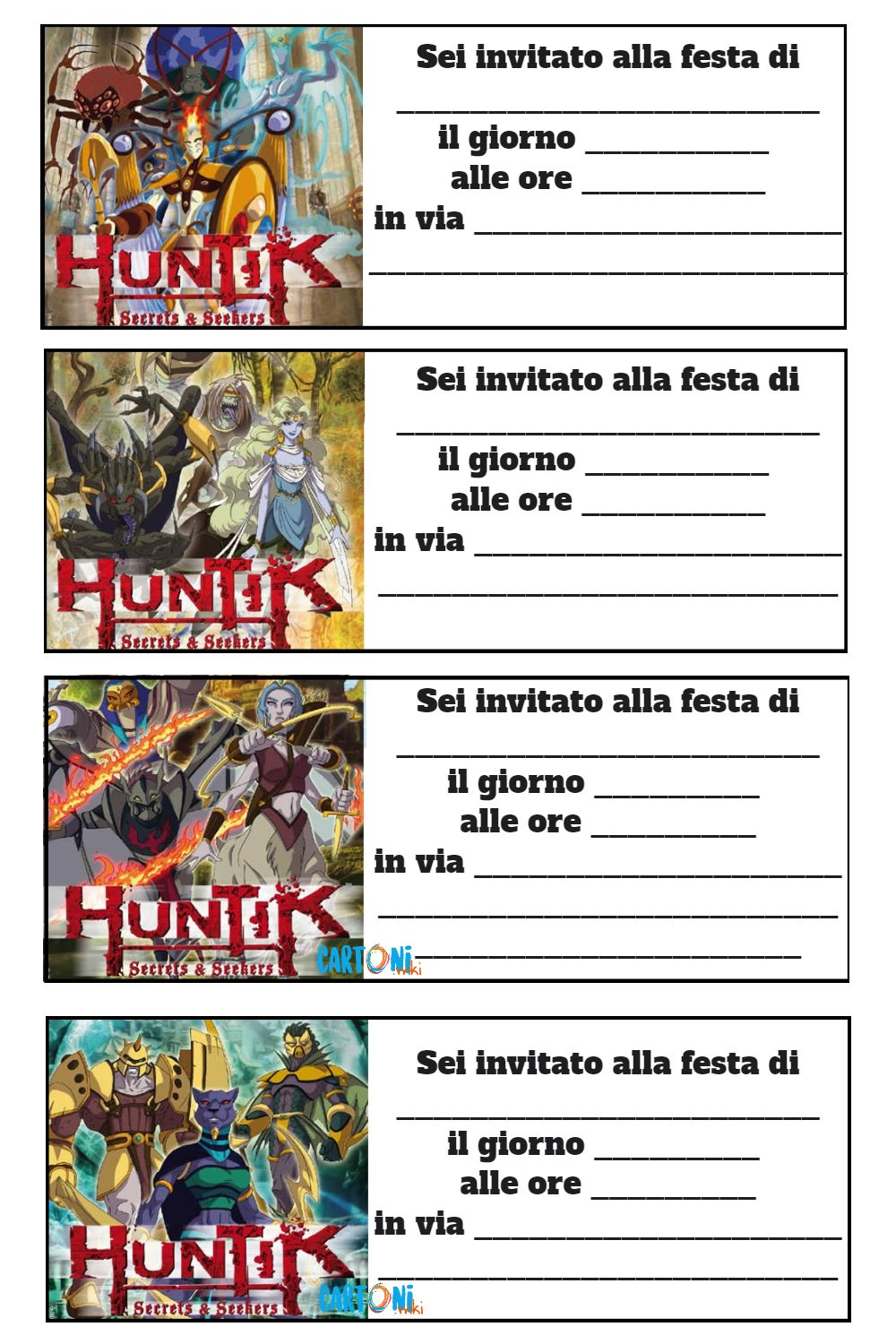 Huntik stampa gli inviti per la tua festa