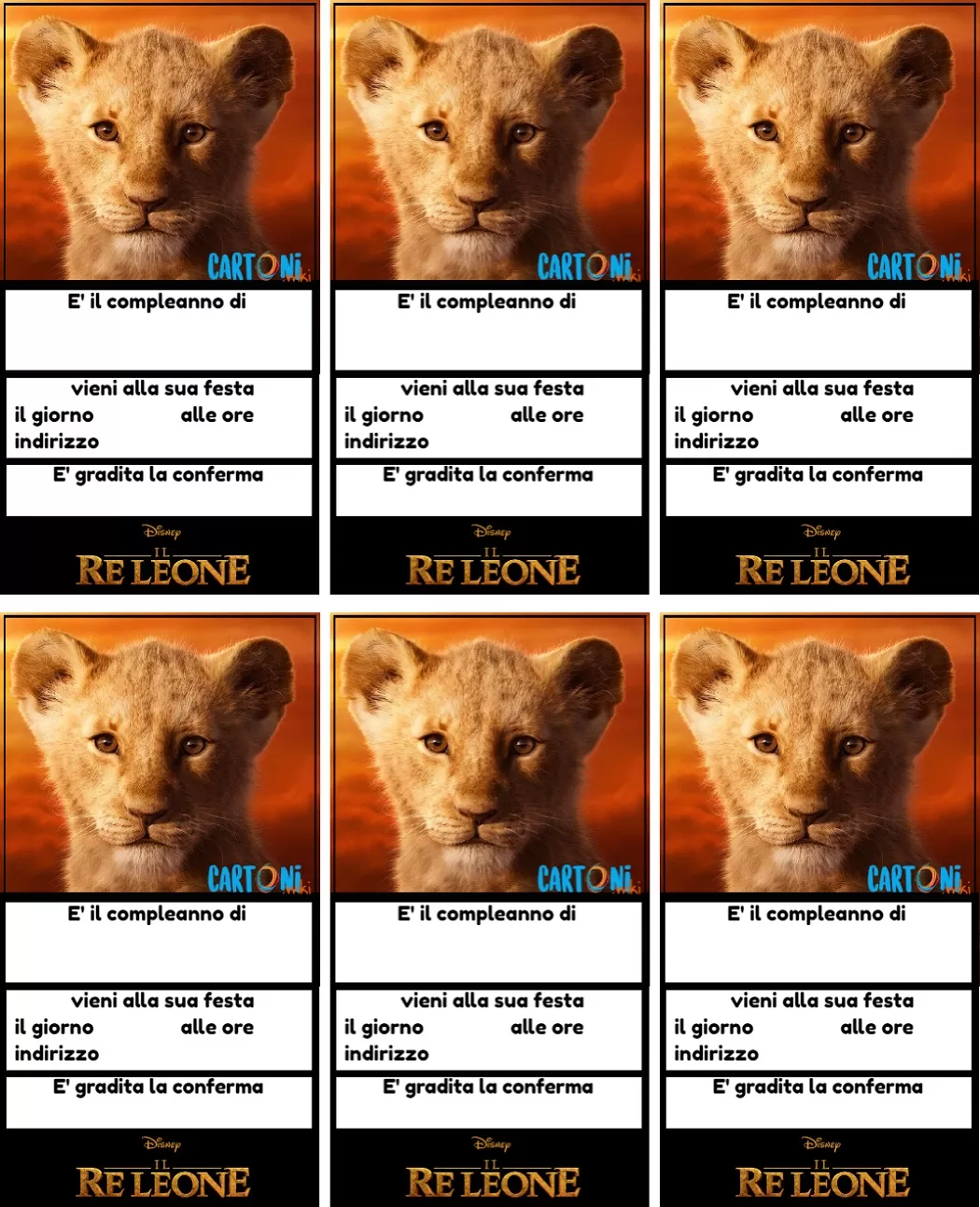 Inviti compleanno con Simba del film Disney Il Re Leone