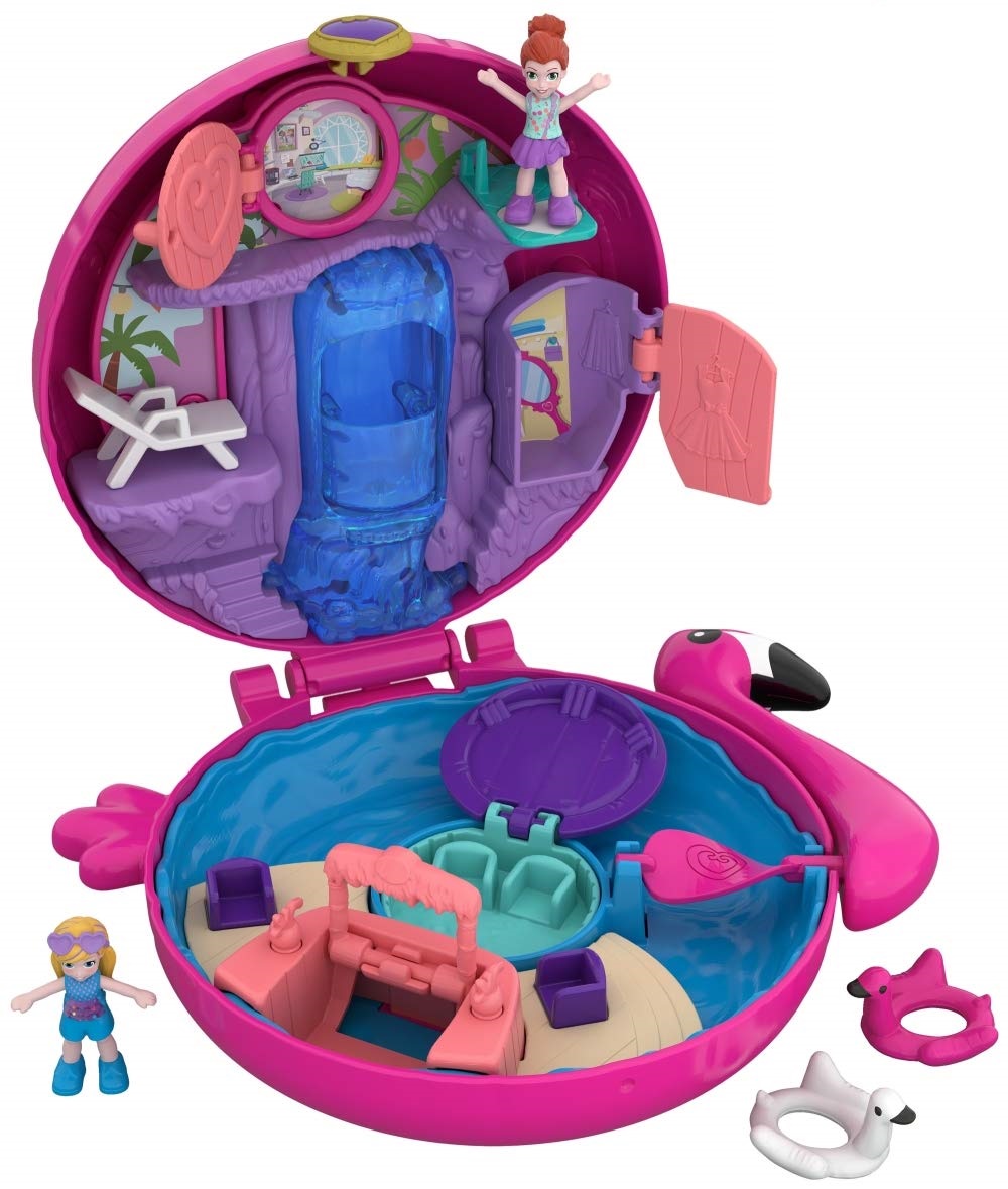 Polly Pocket Cofanetto Piscina dei Fenicotteri, Playset con 2 Bambole