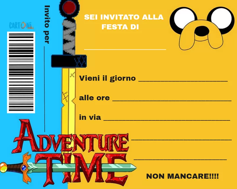 Adventure Time invito con Jake da stampare