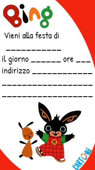 Bing inviti feste di compleanno - inviti bambini online - Bing rabbit party  -bing coniglietto - cartone animato