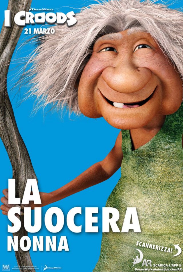 I Croods posters del film di animazione DreamWorks con i persoanggi - La suocera Nonna