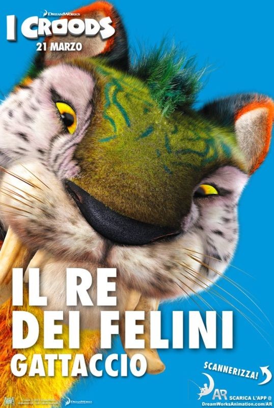 I Croods posters del film di animazione DreamWorks con i persoanggi - Il re dei felini Gattaccio