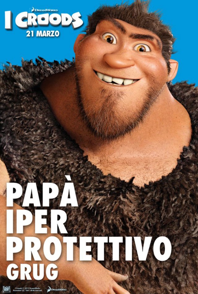 I Croods posters del film di animazione DreamWorks con i persoanggi - Papà iperprotettivo Grug