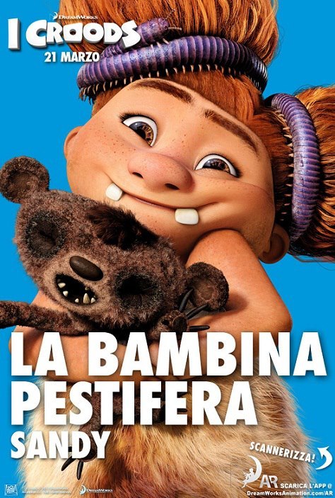 I Croods posters del film di animazione DreamWorks con i persoanggi - La bambina pestifera Sandy