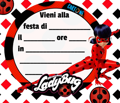Ladybug Miraculous invito quadrato gratis da stampare per festa di compleanno bambine