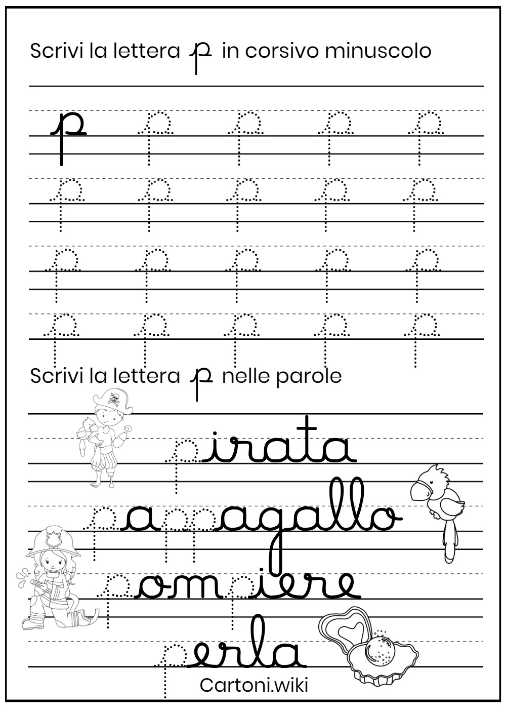 Lettera p corsivo minuscolo