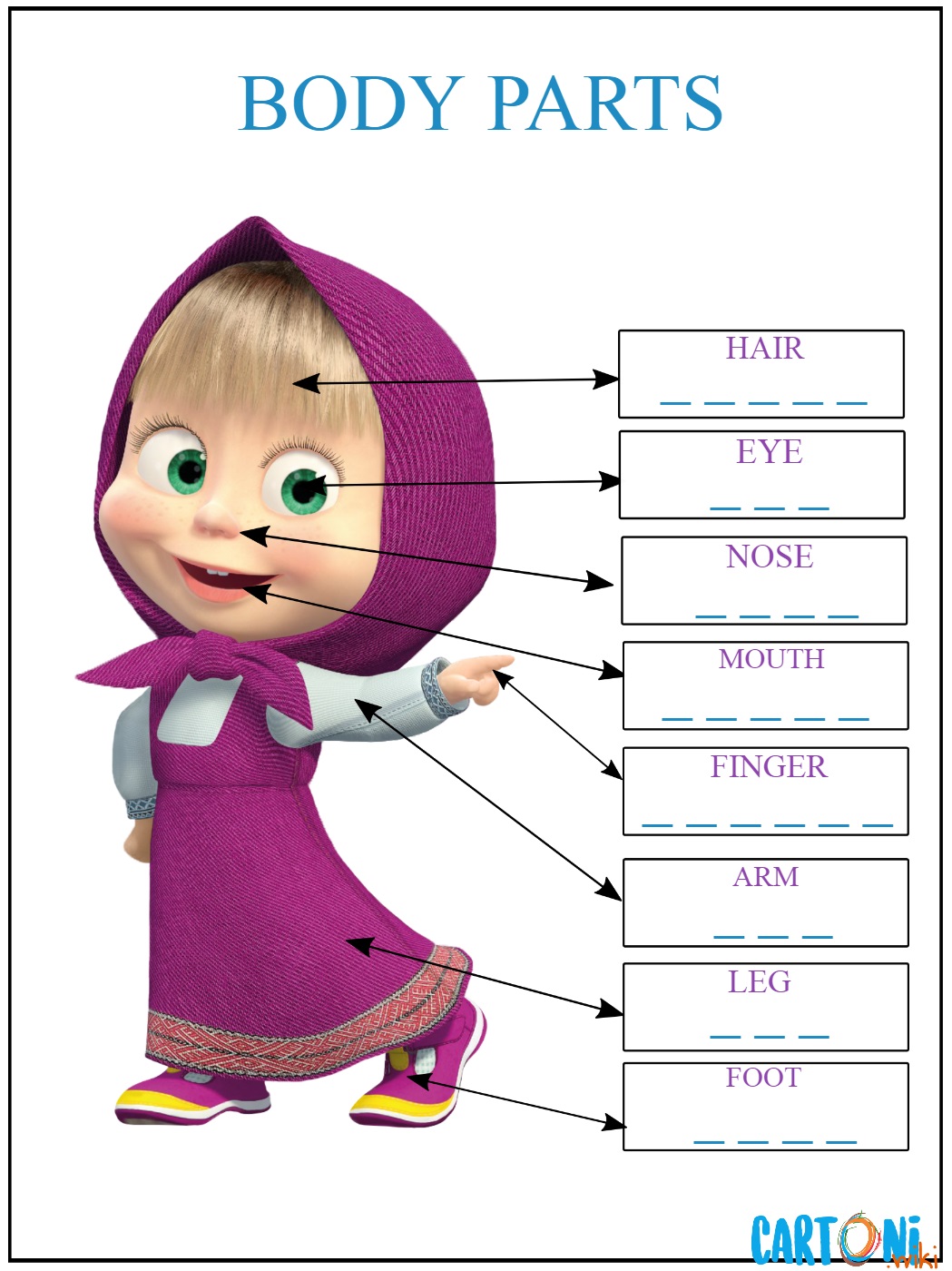 Body Parts - Esercizi inglese classe 1 con Masha