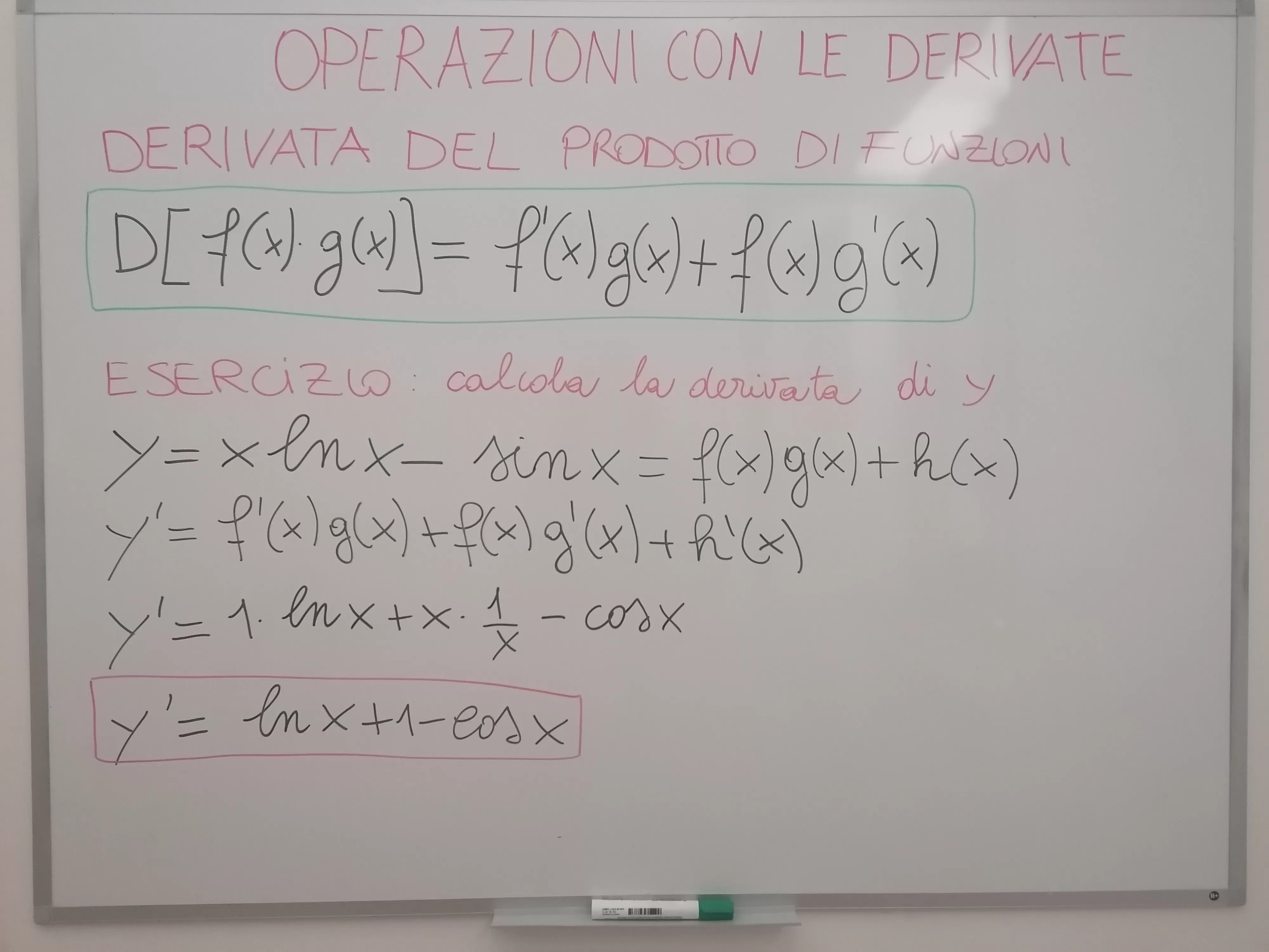 Esercizio calcola la derivata di y=x ln(x) - sin(x) 
