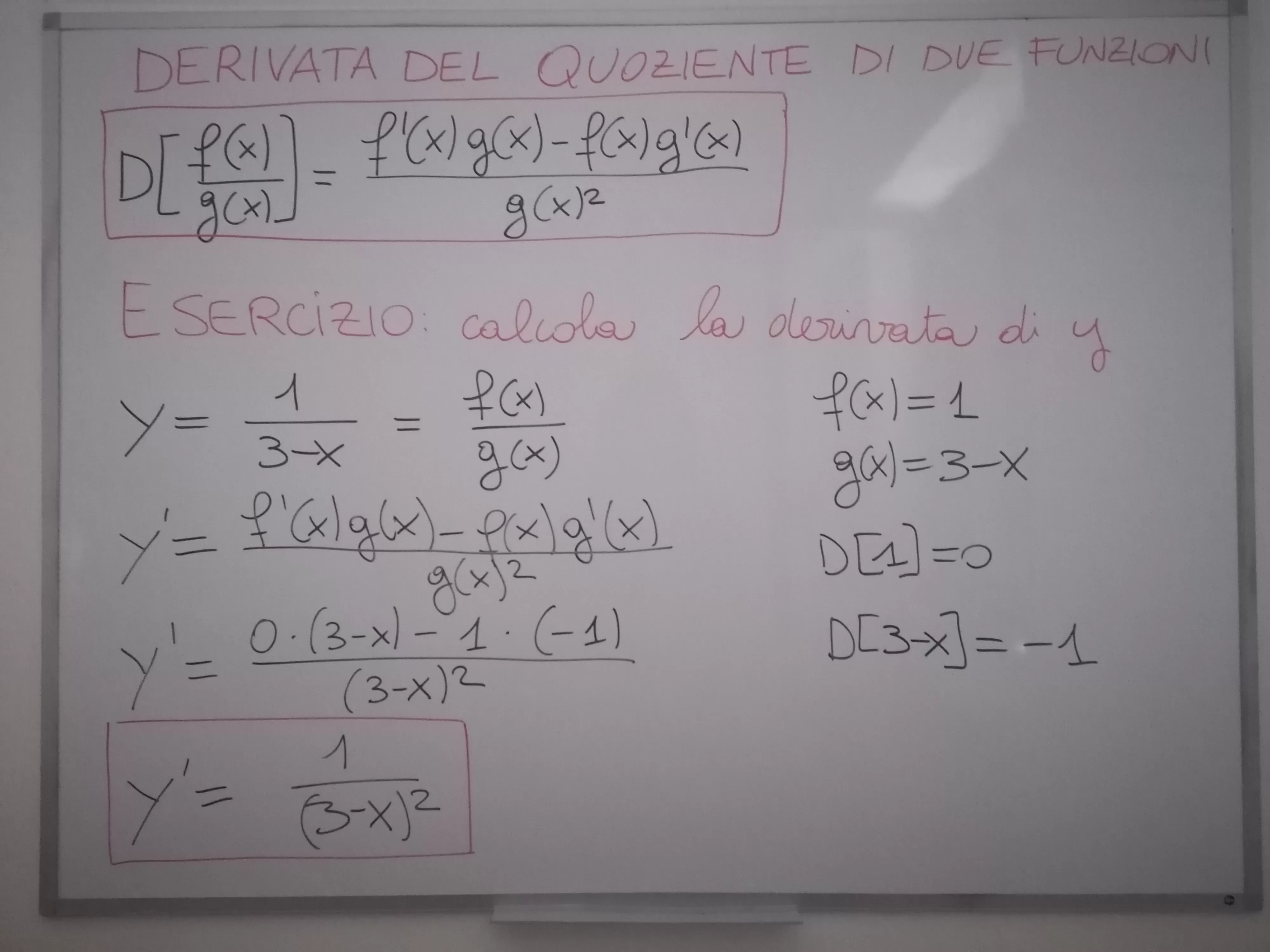 Esercizio calcola la derivata del Quoziente di due funzioni