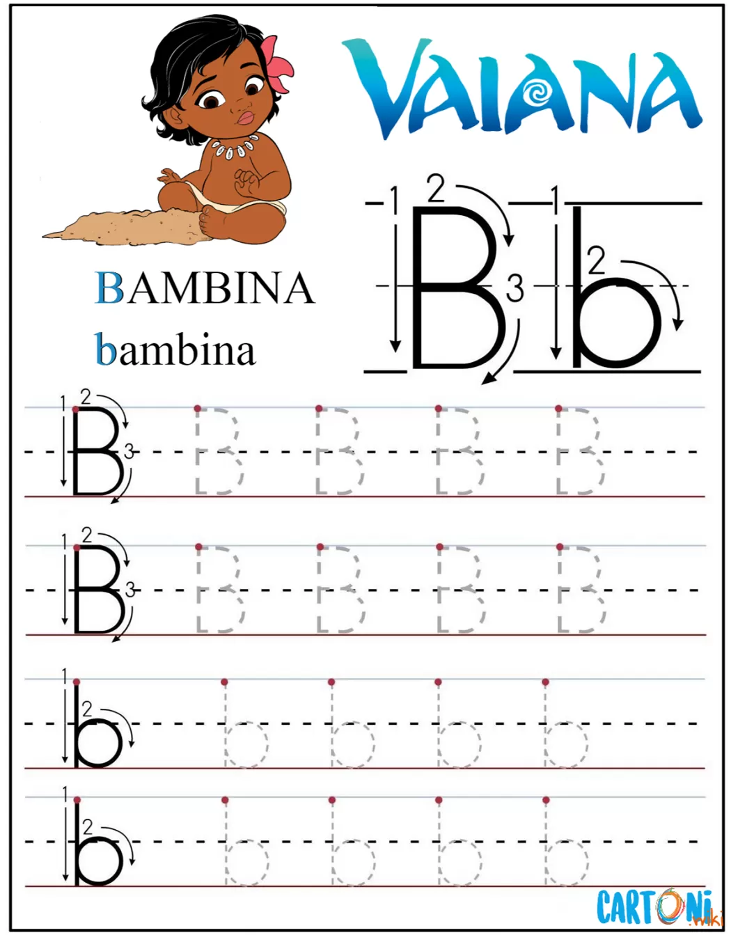 Scrivi la Lettera B di Bambina insieme a Vaiana