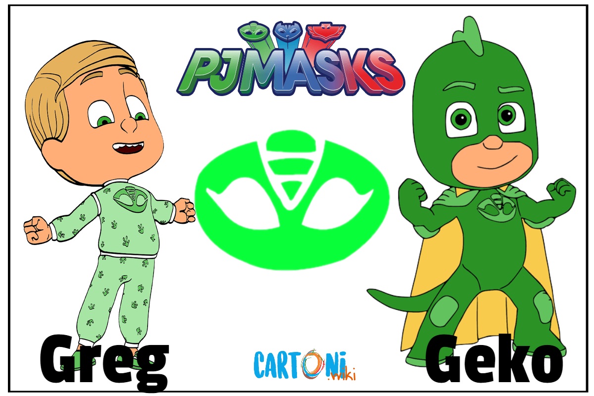 Superpigiamini Pj Masks personaggi Greg  Geko cartoni animati disney junior Gekko verde green