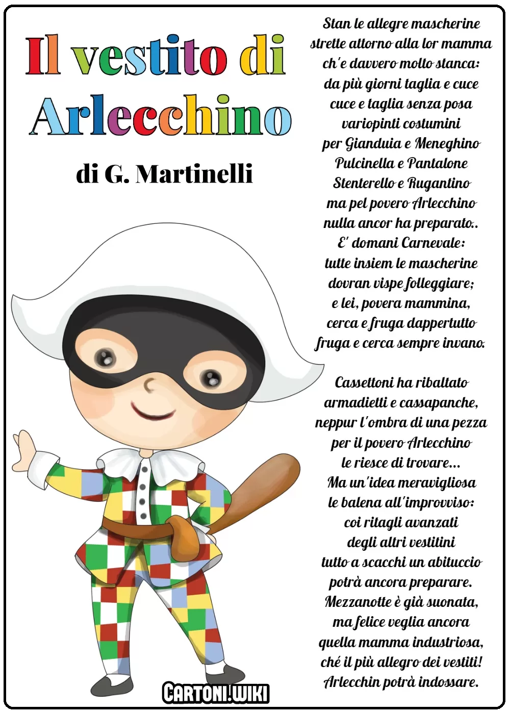 Il vestito di Arlecchino poesia di G. Martinelli