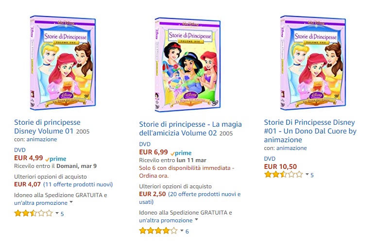 Principesse Disney film cartoni animati Storie di Principesse vol.1 cover dvd film di animazione Disney Home Video prezzi offerte amazon