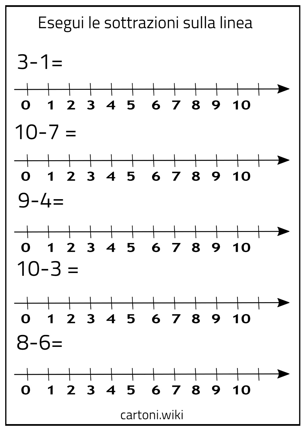 Esercizi Sottrazioni Sulla Linea Fino Al 10 Cartoni Animati