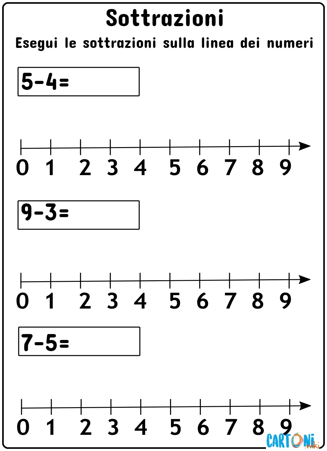 Esercizio sottrazioni sulla linea dei numeri da stampare