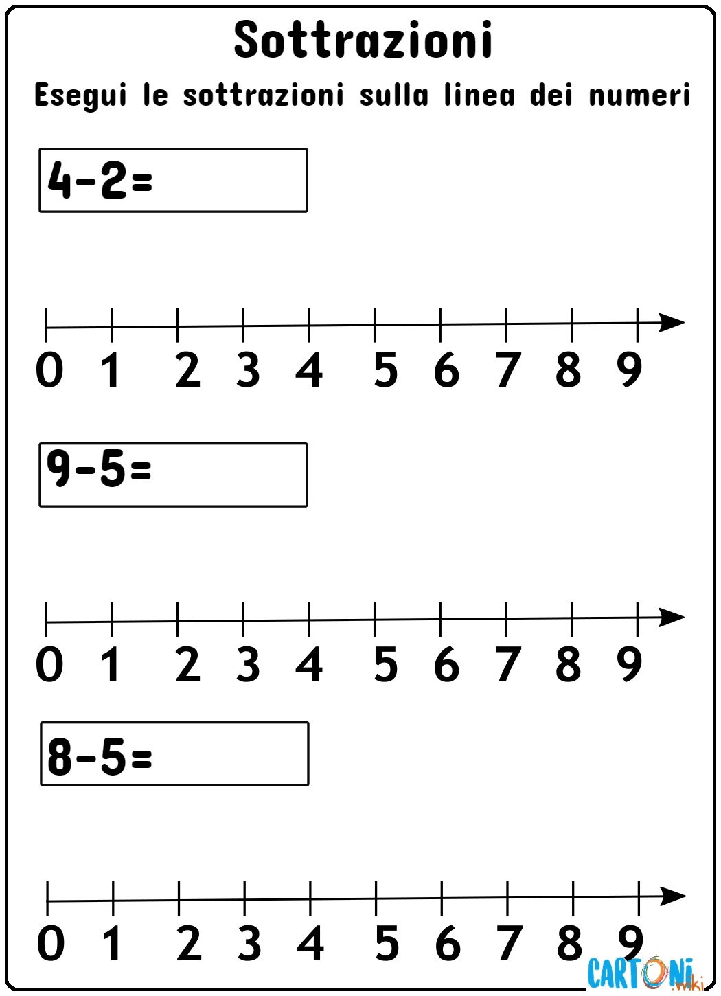 Stampa esercizi con le sottrazioni sulla linea dei numeri