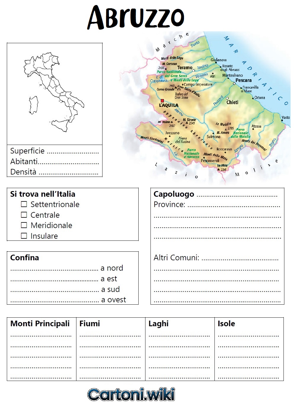 Scheda della regione Abruzzo per la scuola primaria
