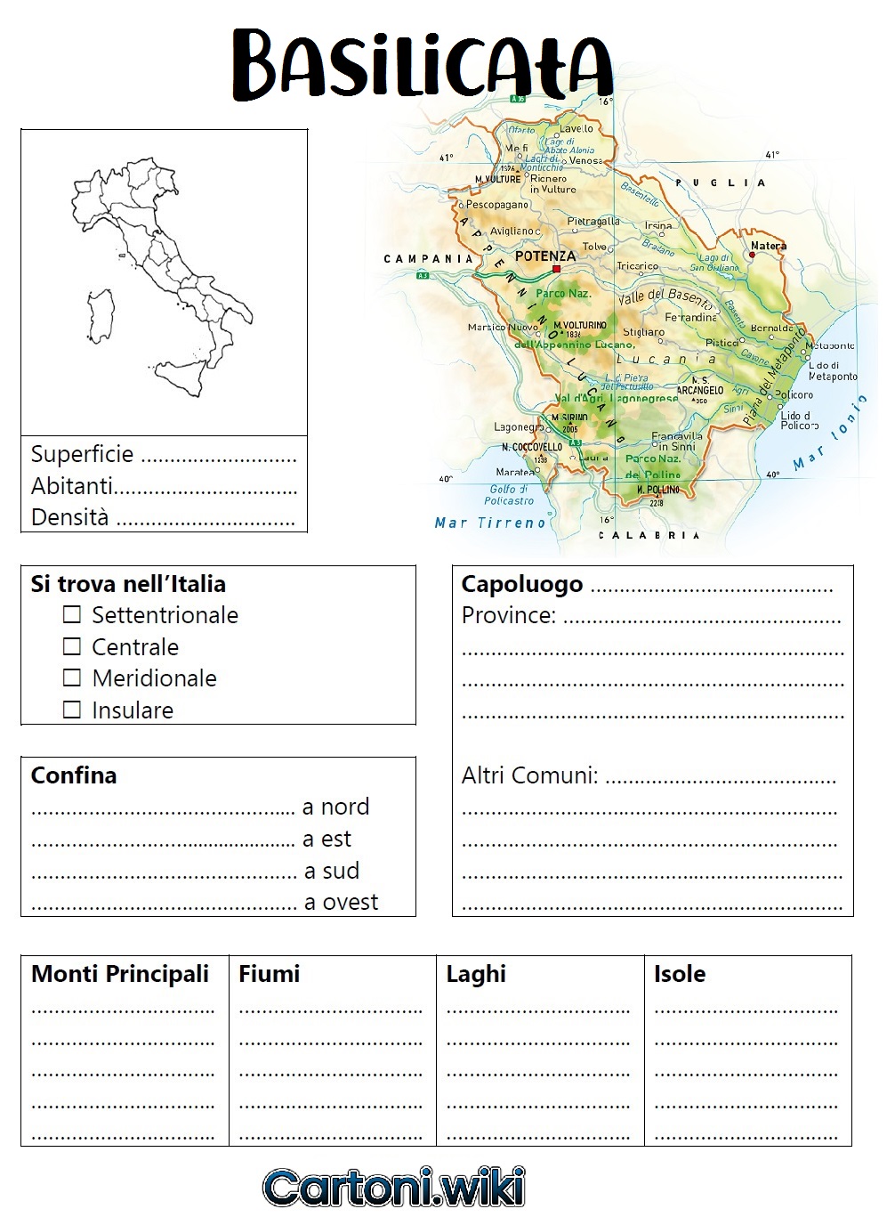 Scheda della regione Basilicata per la scuola primaria