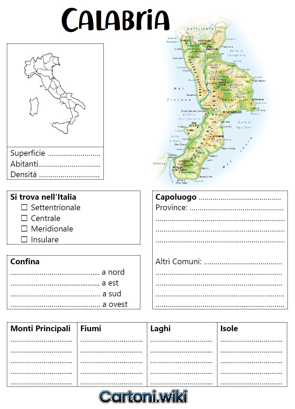Scheda della regione Calabria per la scuola primaria