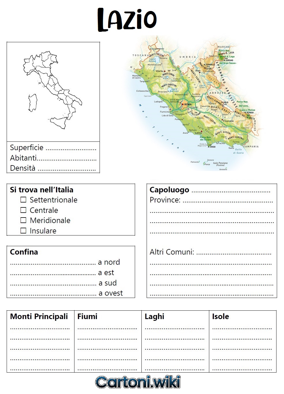Scheda della regione Lazio per la scuola primaria