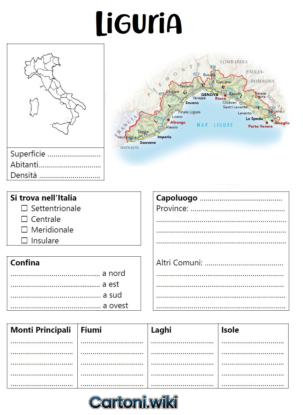 Scheda della regione Liguria per la scuola primaria
