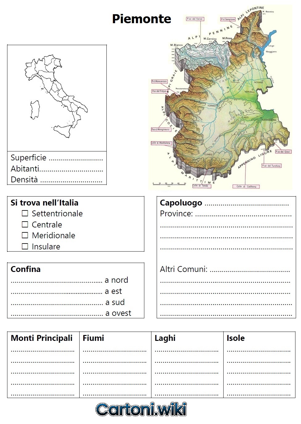 Scheda della regione Piemonte per la scuola primaria