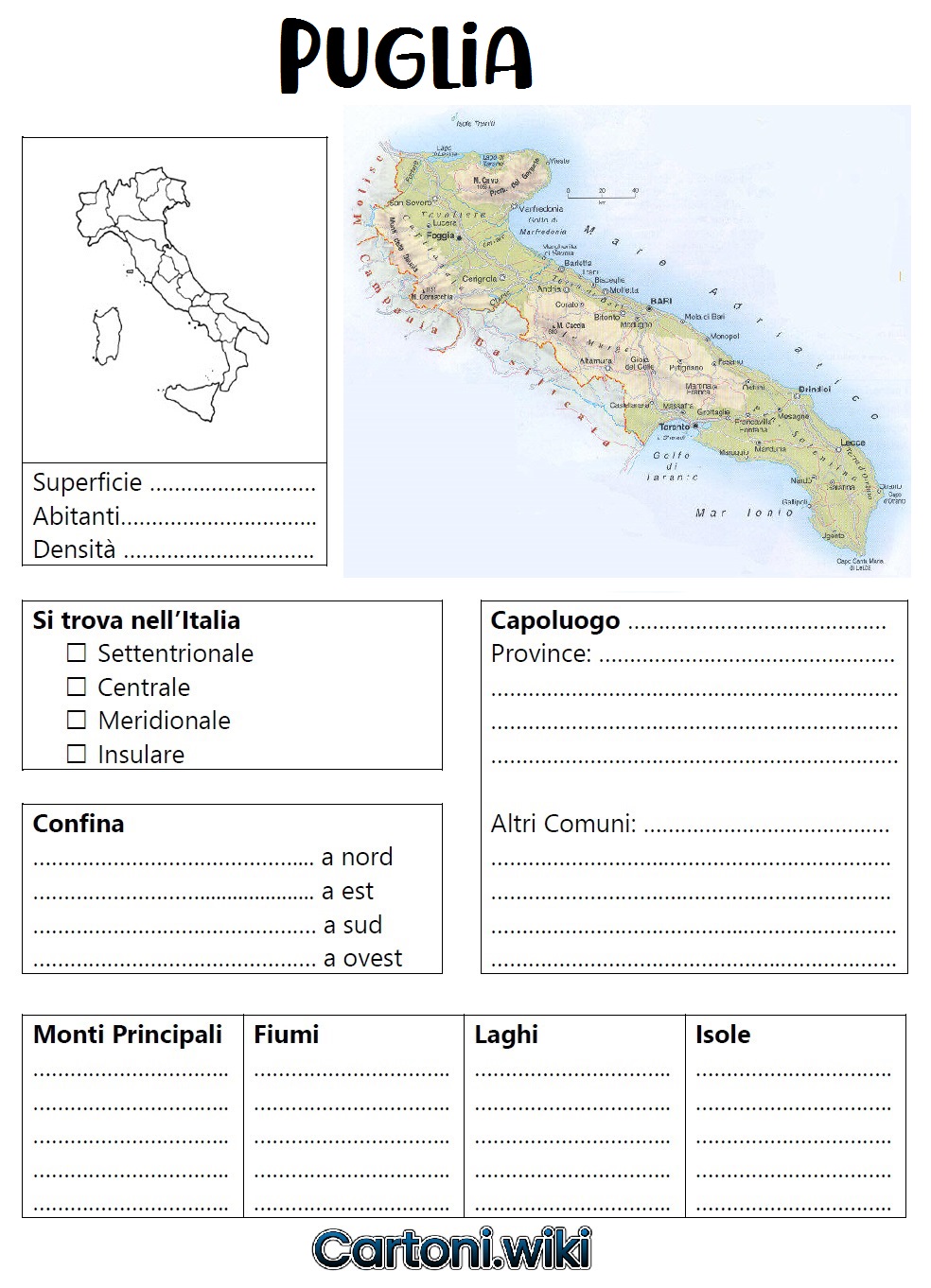 Scheda della regione Puglia per la scuola primaria