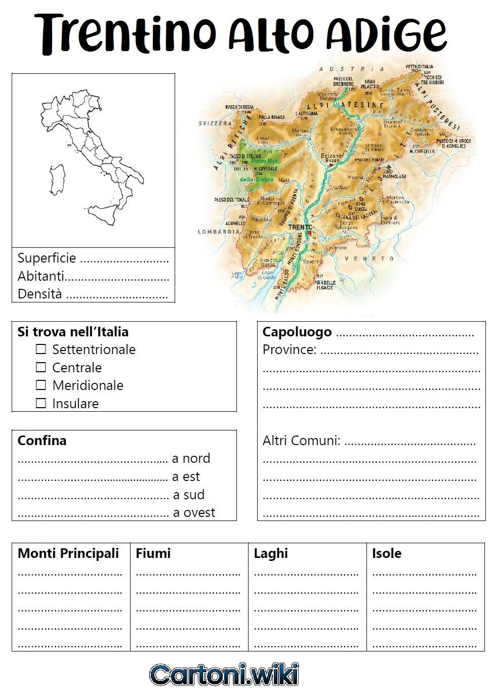 Scheda della regione Trentino Alto Adige per la scuola primaria