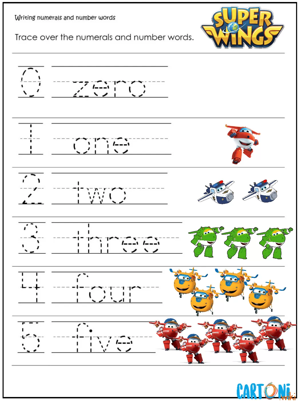 Esercizi Inglese - Scrivi i numeri da 1 a 5 con i Super Wings