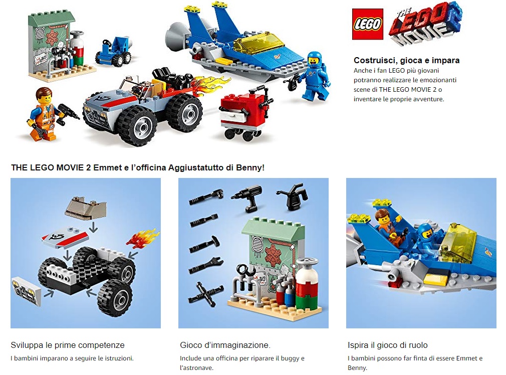 The lego movie 2 costruzioni officina di Emmet istruzioni montaggio pdf offerte e promozioni giochi bambini mattoncini