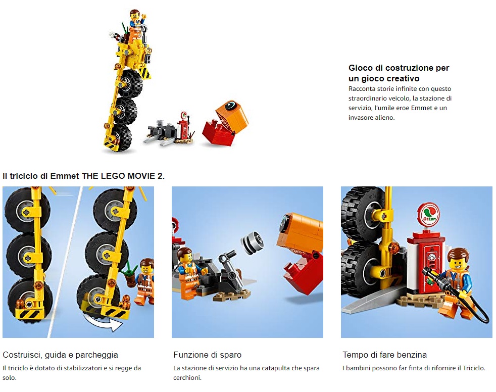 Costruzioni Lego The movie 2 Triciclo Emmet promozioni offerte istruzioni di montaggio pdf