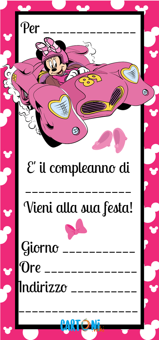 Inviti compleanno Topolina - Minnie e gli amici del rally - Topolino e gli amici del rally  - immagini - Minnie mouse - Party - Inviti compleanno bambine