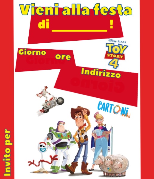 Invito compleanno da stampare con Toy Story 4