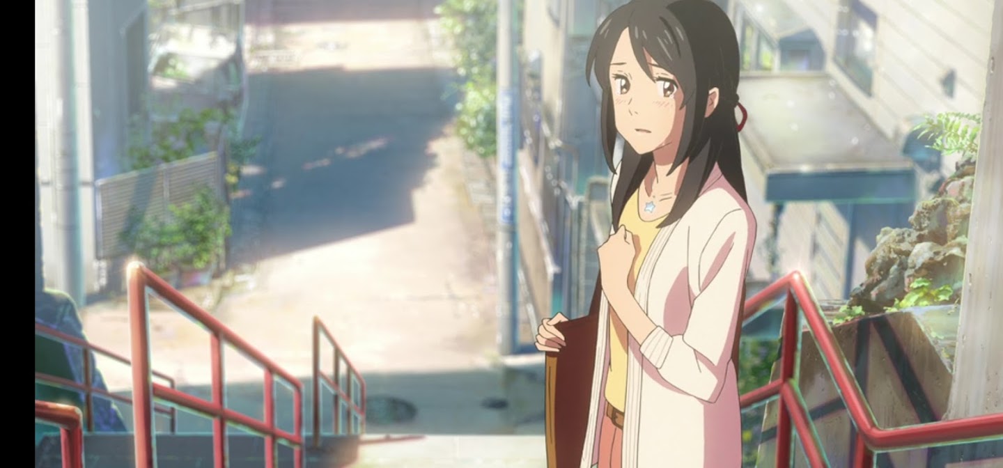 Your name film di animazione giapponese 2016 Mitsuha Miyamizu nella scena finale protagonista femminile