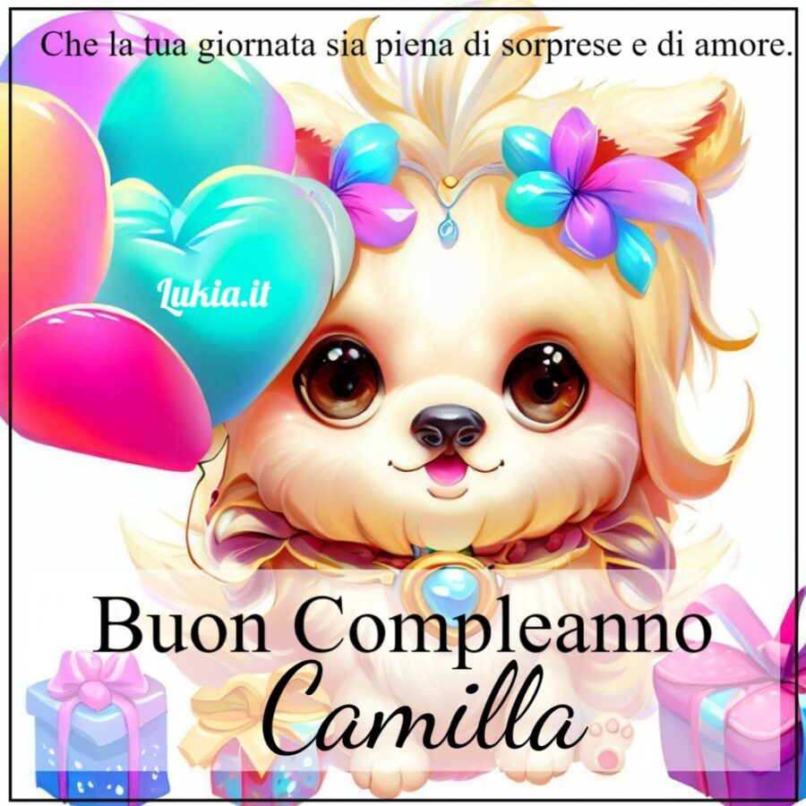 Buon Compleanno Camilla che la tua giornata sia piena di sorprese Buon Compleanno, Camilla! Auguriamo che la tua giornata sia piena di sorprese e momenti speciali. Che ogni momento ti regali gioia e felicit. Celebriamo il tuo giorno con affetto e tanti auguri!  - Immagini gratis