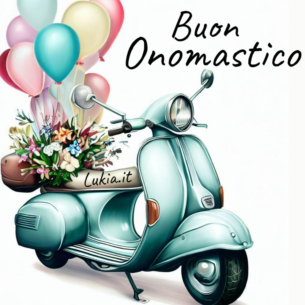 Buon onomastico, un viaggio di felicit con una Vespa speciale! Oggi vorremmo dedicare un articolo speciale a una persona altrettanto speciale: quella che festeggia il suo onomastico. E per rendere questa giornata ancora pi memorabile, abbiamo scelto un biglietto di auguri unico, adornato da una bellissima immagine di una Vespa, abbellita da fiori colorati e allegri palloncini. - Immagini gratis