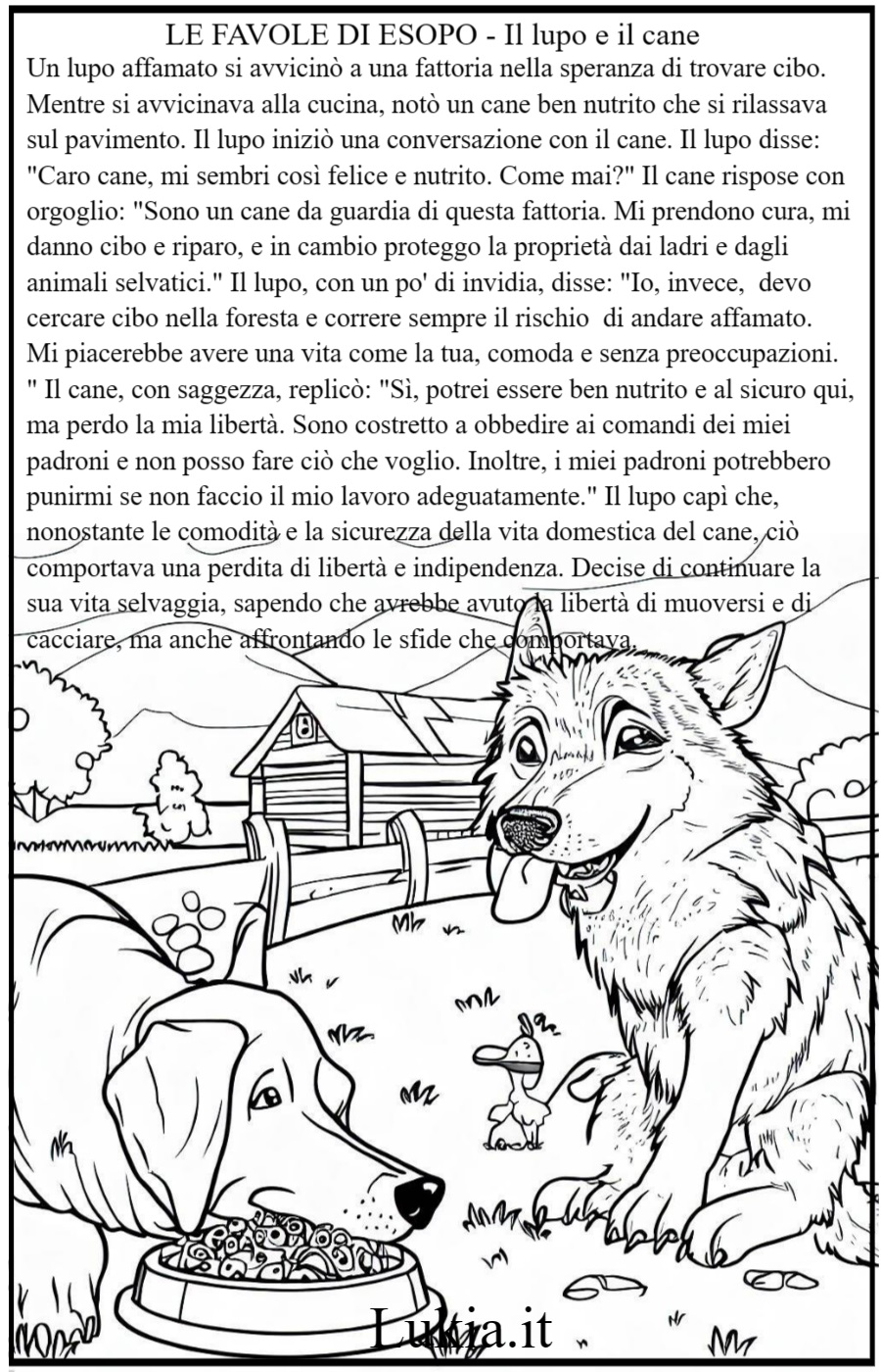 Coloriamo la Favola di Esopo: Il Lupo e il Cane Dai vita al disegno della favola di Esopo 