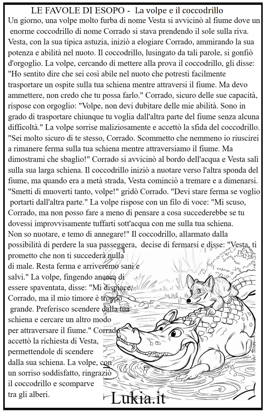 Stampa e Colora: La Favola di Esopo La Volpe e il Coccodrillo 
