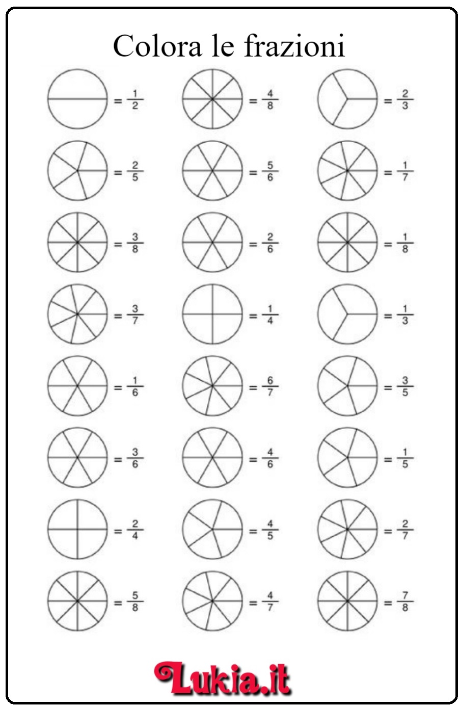Scheda didattica gratuita per esercitarsi con le frazioni: Colora le parti corrispondenti! Scheda didattica gratuita da stampare: Esercitati con le frazioni colorando la parte corrispondente! Scarica il file PDF dal nostro blog per un apprendimento interattivo e divertente delle frazioni per i bambini. - Immagini gratis