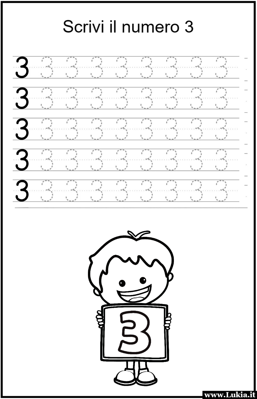 Scheda didattica per la classe prima elementare: scrivere il numero 3! Stampa gratis una scheda didattica per la classe prima elementare: Scrivere il numero 3! Esercizio interattivo per imparare a tracciare il numero 3 correttamente. Scarica e stampa ora per un apprendimento divertente dei numeri! - Immagini gratis