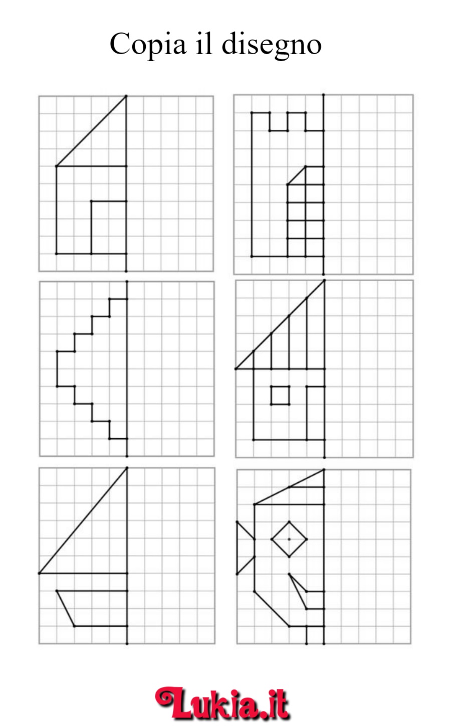 Scheda didattica per la classe prima elementare: Disegno di semplici figure simmetriche Scheda didattica per la classe prima elementare: Disegna semplici figure simmetriche. Scarica gratis la risorsa dal nostro blog per un'apprendimento divertente e interattivo dei concetti di simmetria fin dai primi anni di scuola - Immagini gratis