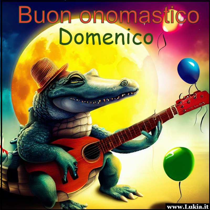 Buon onomastico Domenico con un coccodrillo musicista