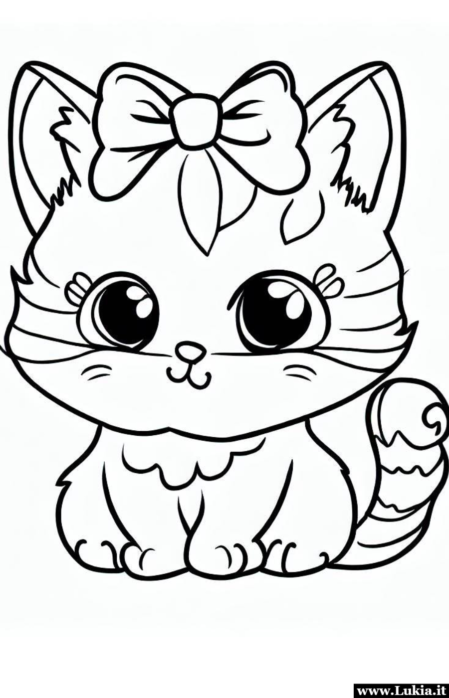 Un Disegno da Colorare per Bambini: Il Simpatico Gattino Disegno da colorare gattino con fiocco per bambini. Stampa e colora questa immagini con una dolce e tenera gattina. - Immagini gratis