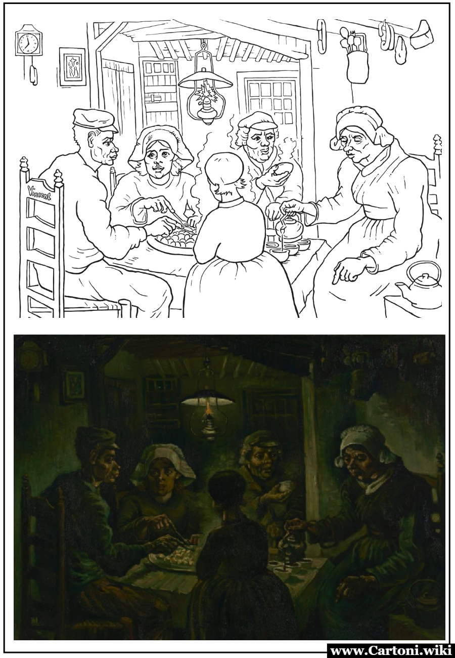 Colora I Mangiatori di patate di Van Gogh Con il disegno da colorare de 