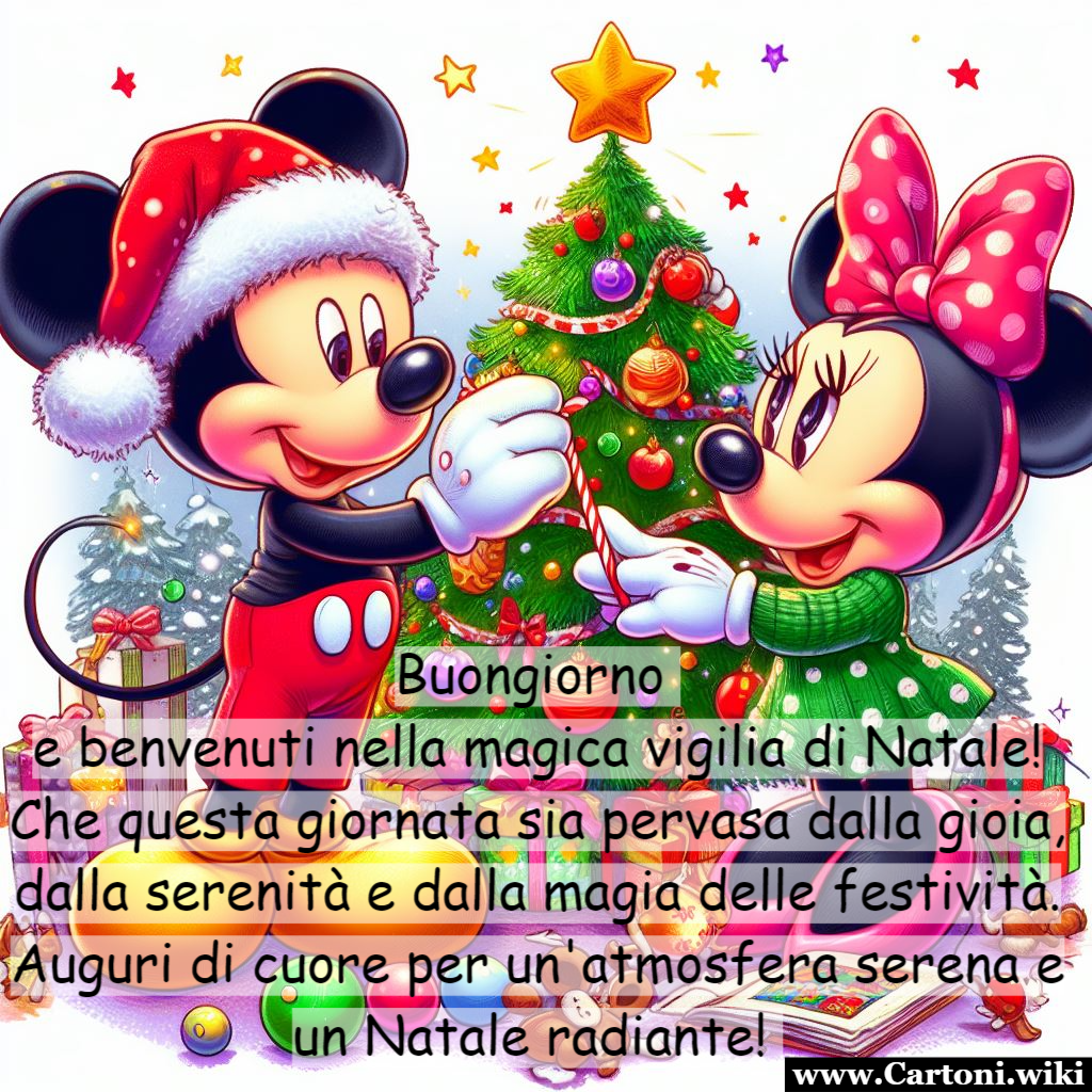 24 dicembre frase buongiorno e buona vigilia di Natale con Topolino e Topolina