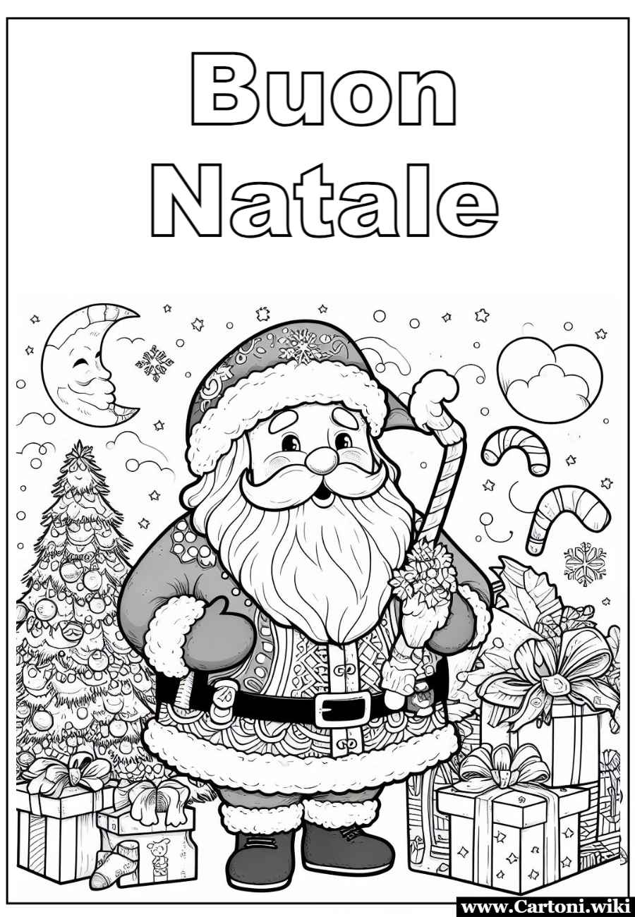 Disegno da colorare Babbo Natale per bambini Disegno da colorare di Babbo Natale con un albero di Natale e tanti regali per i bambini. Stampa gratis e fai divertire i bambini nel loro passatempo preferito nei giorni in cui la magia del Natale avvolge la mente dei pi piccoli - Immagini gratis